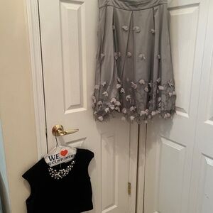 Eliza J Gray Floral Skirt & Black Beaded Top